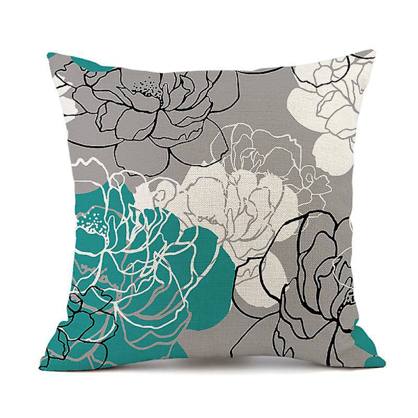 Sett med 4 Dekorative Putetrekk Vakre 45 x 45 cm Myke Slitesterke Firkantede Putetrekk med Blomstermønster Trykt for Sovesofa