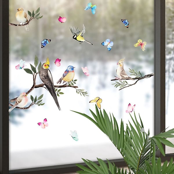 Dubbelsidiga fönsterdekaler i färgat glas - Blomsterfjärilsdekaler för glasdörrar