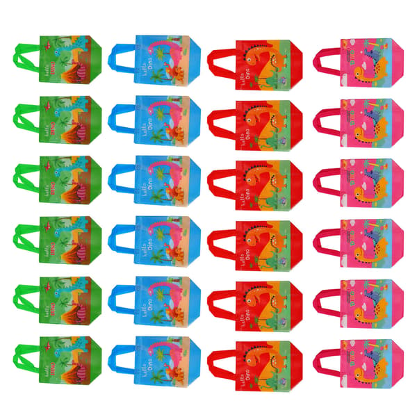 24 stk. søde dinosaur-gaveposer, foldbare, nonwoven dinosaur-festposer til fødselsdagsfester, babyshower