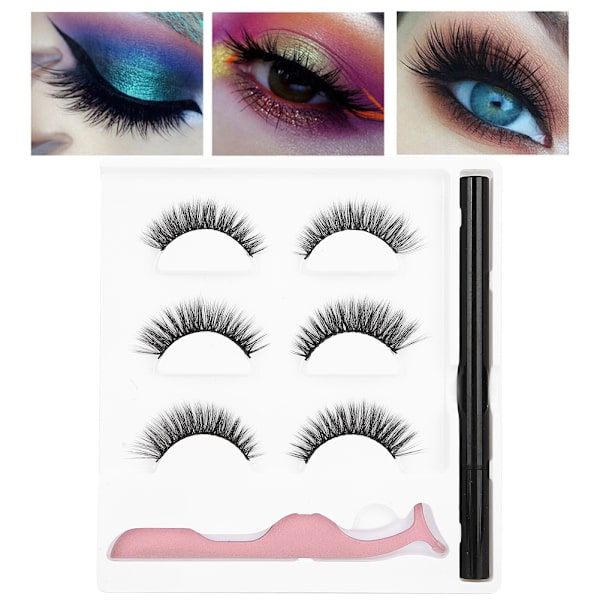 3 par falske øjenvipper Flydende eyeliner pincetsæt Vandtæt øjenmakeupværktøj3D-02