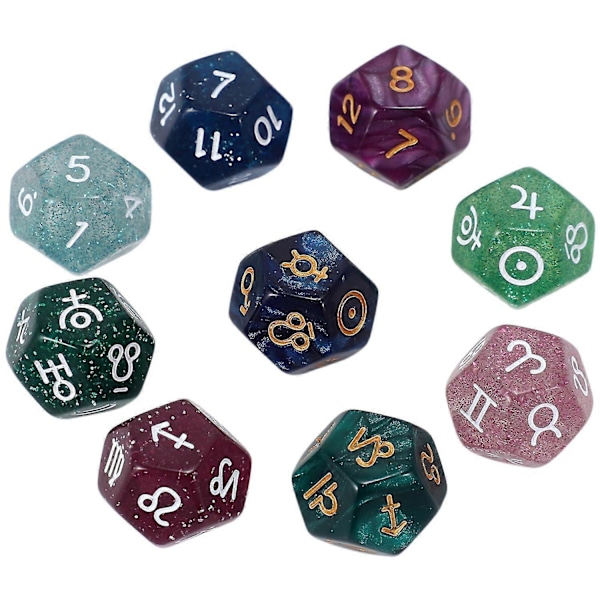 9 stk. Perle 12-sidet Astrologi Zodiak Tegn Terninger For Konstellasjon Spådom Leker Multi Sidet Terninger