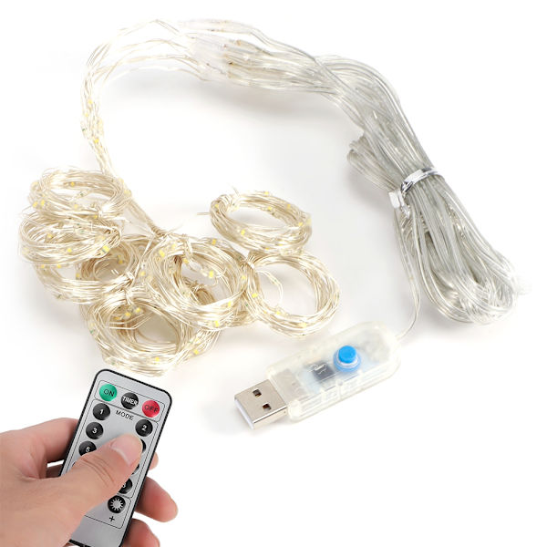 3x2m USB-fjärrkontroll 200LED Chip Curtain String Lights med 8 belysningslägen Heminredning