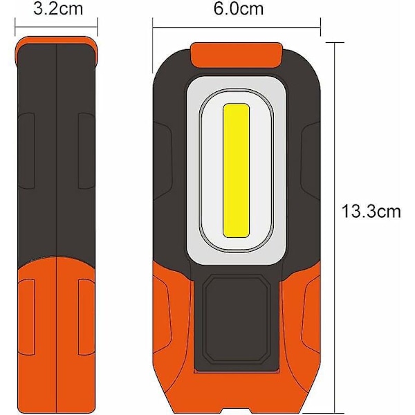 LED Ficklampa 3W COB LED Arbetslampa Ultra Kraftfull Magnetisk Portabel Batteri med Magnetisk Bas och Krok 3X AAA Batterier Ingår Ej
