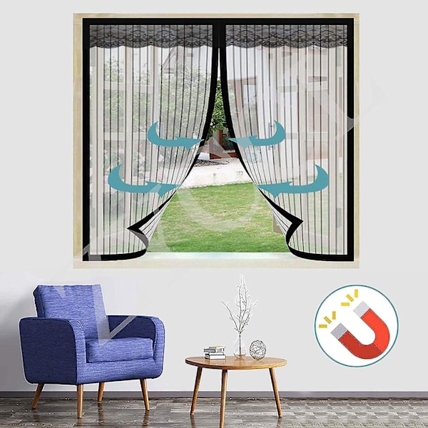 Magnetisk myggnetting - Svart, 80*100cm, Selvklebende, Automatisk lukking