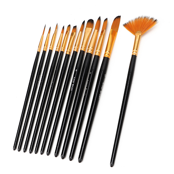 12 kpl korkealaatuinen musta nylon -akvarellipiirustussivellin set