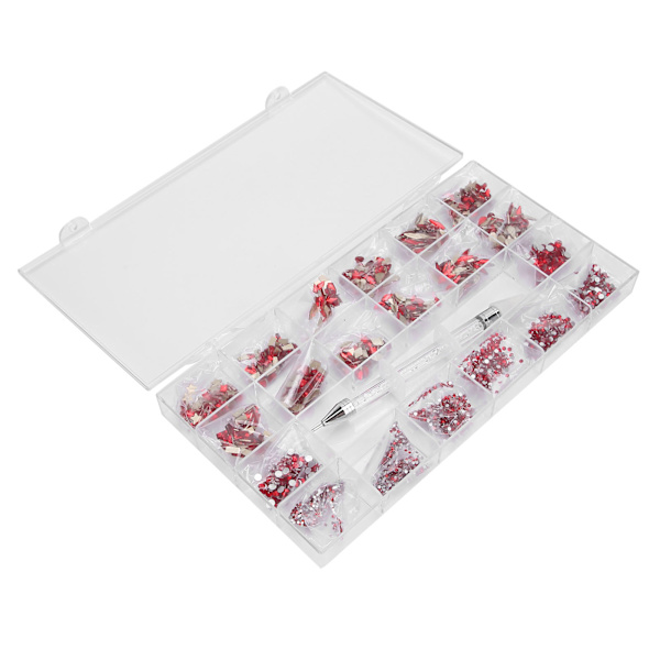 600+2500stk Rød Neglekunst Dekoration Flatback Glas Sten DIY Neglekunst Picker Dotting Pen Sæt
