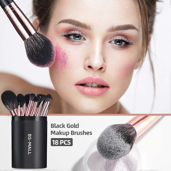 Makeup børstesæt 18 stk. Premium syntetisk foundation pudder concealere øjenskygger blush makeup børster med sort etui