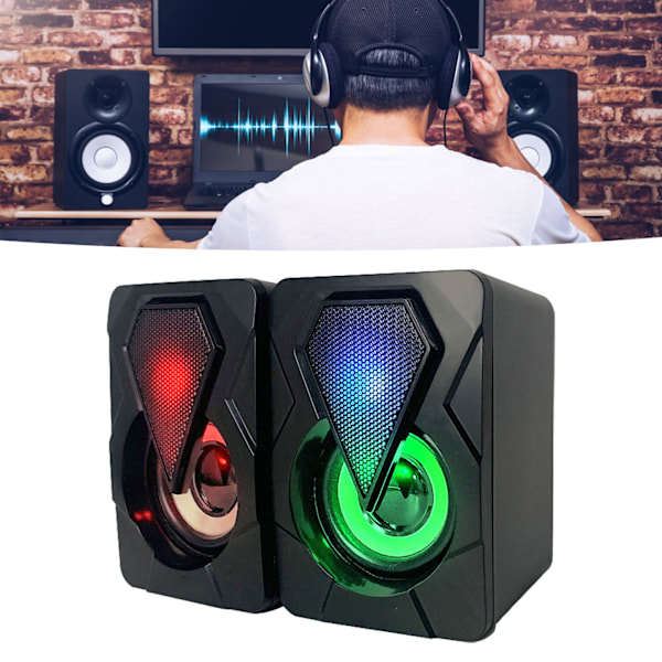 Gaming-datamaskin-høyttaler med fargerikt RGB-lys, stereolyd og kraftig bass, USB-skrivebordshøyttaler