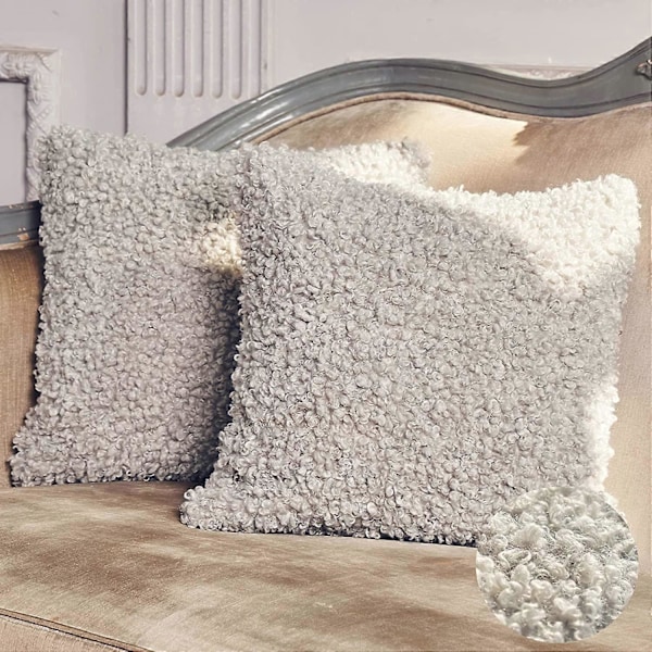 Sett med 2 Plysj Alpakka Rull Putetrekk 50x50 (Grå) Dekorative Putetrekk Luksuriøse Fuskepels Putetrekk Hjemmeinnredning for Sofa Stue Soverom