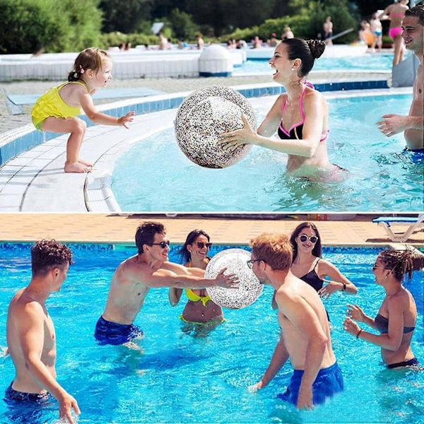 Stor Strandboll Glitter Paljettboll Uppblåsbar Bubbelboll, Klar Rivtålig Studsboll, för Inomhus- och Utomhuslek