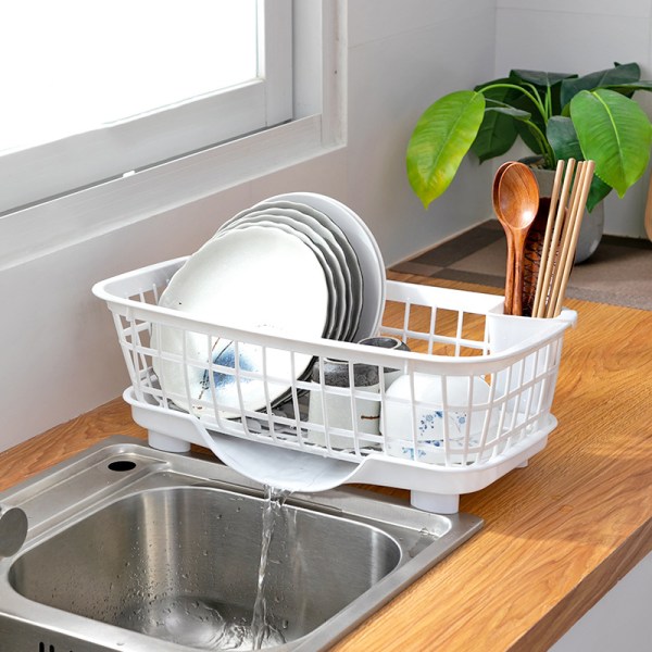 Tørkestativ Rask drenering Avtakbar bunn Dreneringsbrett Design Sterk plast Tørketrommel for tallerkengaffel Spisepinner Hvit