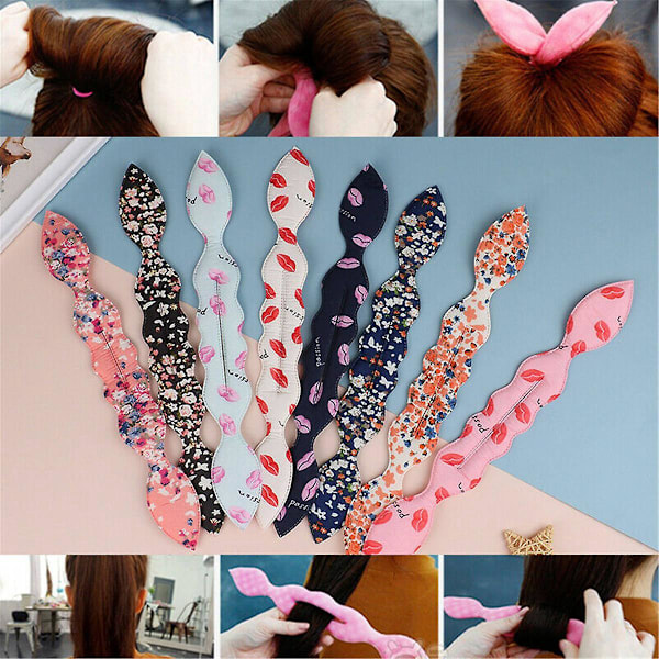 Hårbulle-set - 8 stycken, Magisk svamp, Kaninöron-design, Skumdonut, Slumpmässig färg