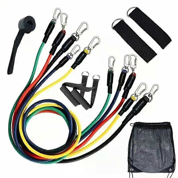 11-delars Set Portabla Tränings Gummiband Fitnessutrustning med Ankelrem Bröstexpanderare Styrketräning Elastiskt Band