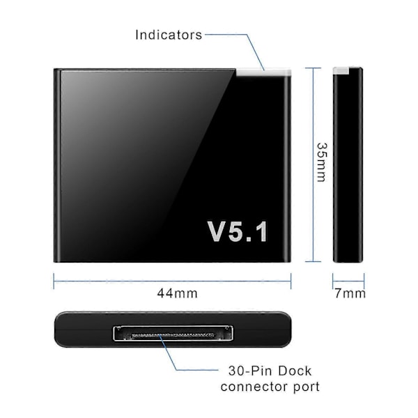 I-WAVE 30 Pin Bluetooth 5.1 Audio Receiver Musik Mini Trådløs Adapter kompatibel med 30Pin Jack Analog Højttaler