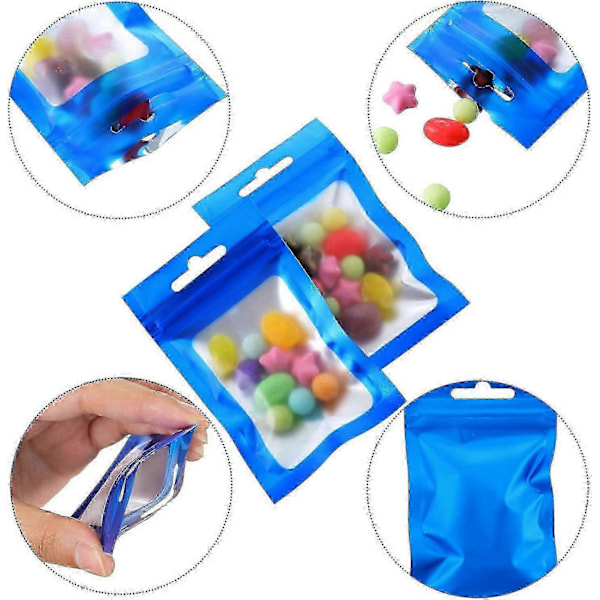 100 Stykker Mylar Pose Genanvendelig Lækagesikker Forseglings Smykketaske (13X21CM, Sort) blå