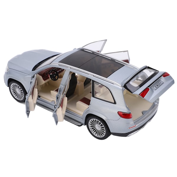 1/24 modellbiler i legering, støpt SUV-modell, kjøretøy leker med lyd og lys for barn, leketøysamling, sølv
