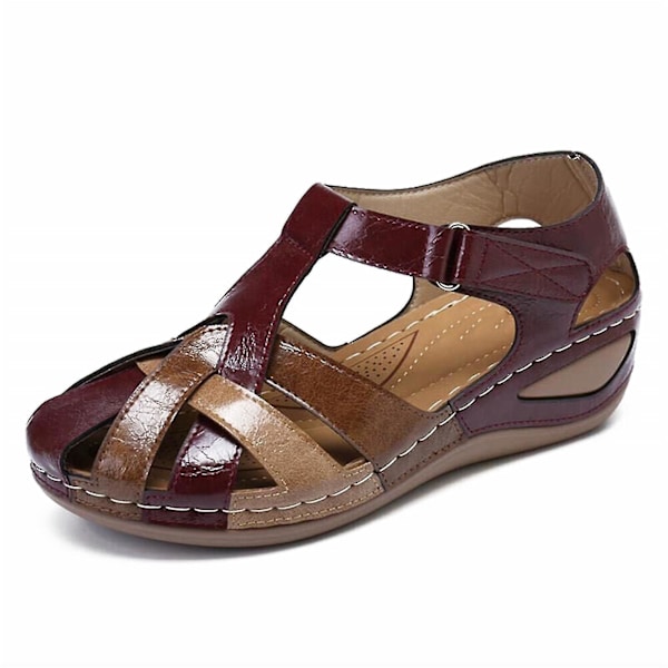 Lollita Retro Arch Support Leather Sandals - Reddish Brown (Size 39)