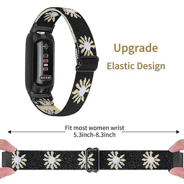 Fitbit Inspire 3 Nylon Elastisk Flätad Solo Loop Sport Klockarmband - Svart Daisy