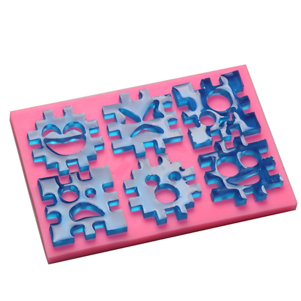 Smile Face Jigsaw Fondant Kage Dekoration Skimmel Silikone DIY Bageværktøj
