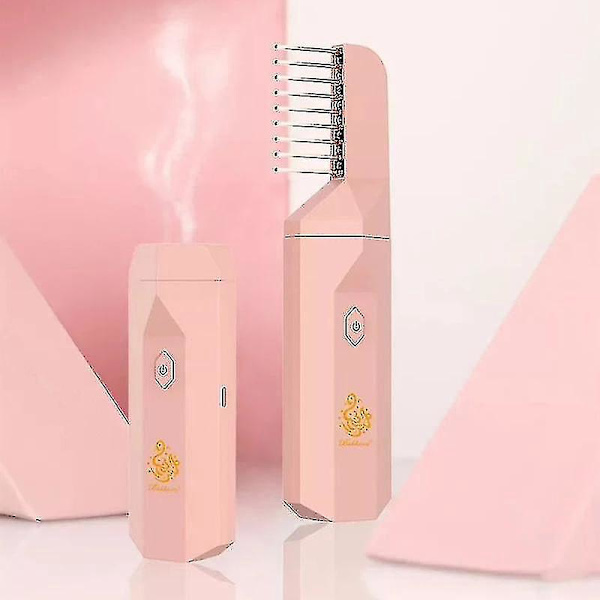 Elektrisk hårbørste røkelsebrenner - Oppladbar mini USB aromadiffuser for hjem, kontor og bil rosa