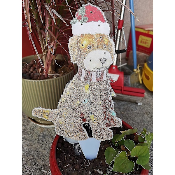 2D Lysande Jul Goldendoodle Hund, fluffig Doodle Hund med Ljusslinga Jul Akryl Utomhus Gräsmatta Ornament