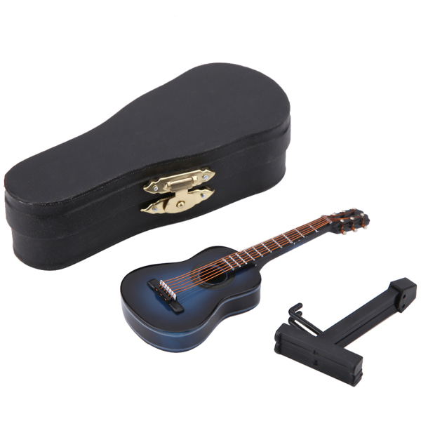 Miniatyyri puinen kitaramallin näyttö Minimusiikkikoristeet Craft Home Decor (sininen 10 cm) 10cm