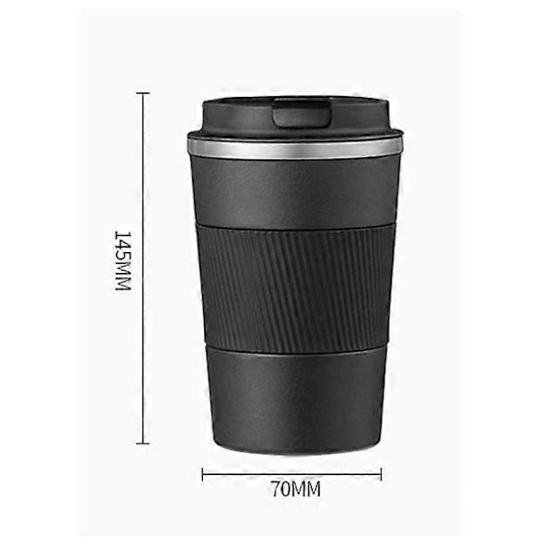 (Svart) Resemugg för varma drycker - 380ml - Läcksäker isolerad kaffemugg i rostfritt stål för varm/kall kaffe, mjölk, te