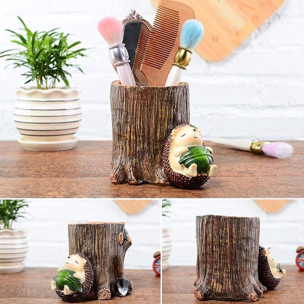 Sød Hedgehog Skrivebord Organizer Resin Pen Holder Blyant Pot Kontorpapir Opbevaring Hylde Dekoration