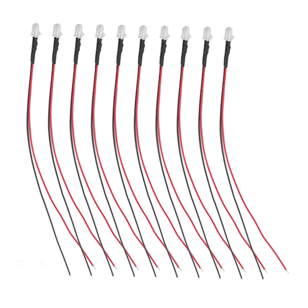 10 stk lysdioder 5mm forhåndskablede elektroniske LED-lysdioder for dekorasjon 5-12V hvitt lys