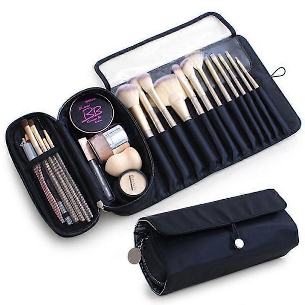 Multifunktionel Foldbar Makeupbørste Opbevaringstaske Professionel Rejse Organizer Størrelse 23x21cm Sort
