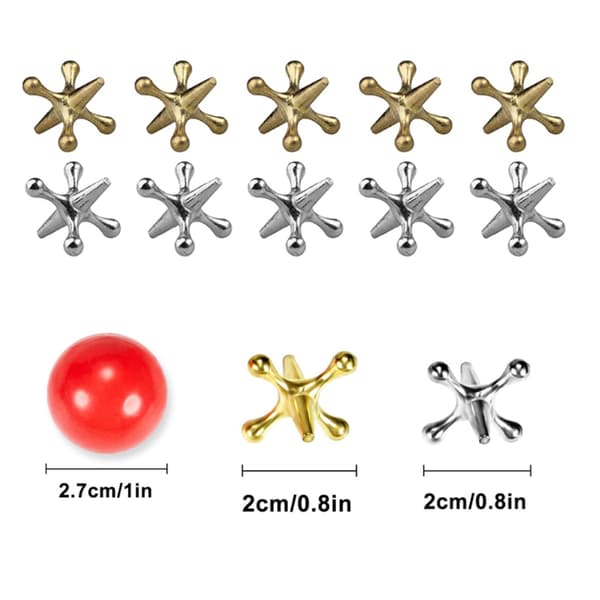 Spelkuleset 10X Guld Silver Metall Jacks Metalliska Jacks och Studsboll Set Spelpriser Fest