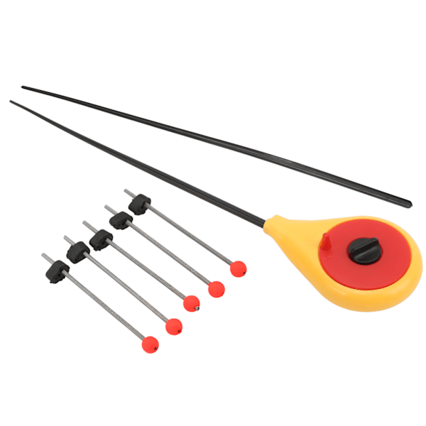 Bärbar vinter utomhus gul mini isfiskespö med 5PCS röd boll fjäder spö topp tips