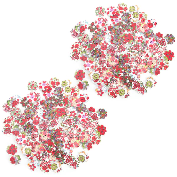 200 st målade blomknappar i trä, blandade DIY-sömnadstillbehör med 2 hål, 20 mm