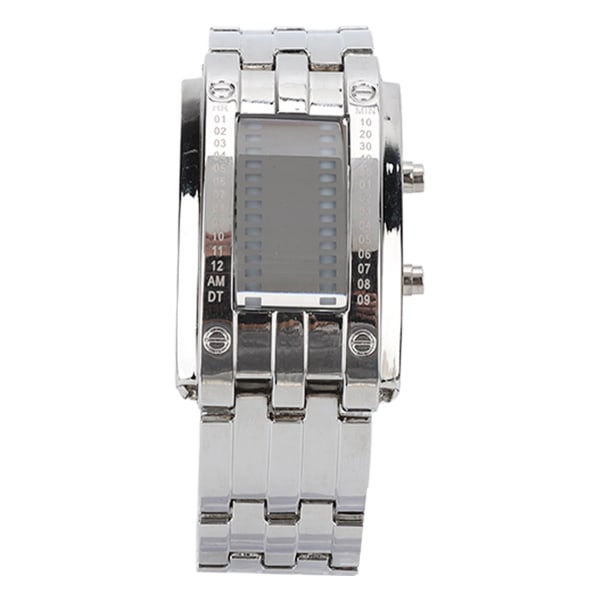 Watch Mode Utsökt vattentät legering LED watch för män med display i binärt tidsläge (Silver herr)