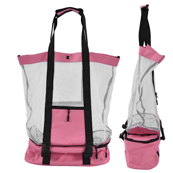 Strandtasker Mesh Bomuld Oversize Opbevaring Tote Tasker til Strand Picnic Grill Camping Pink