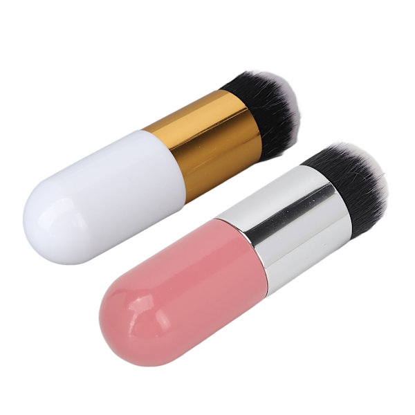 2 stk Foundation Brush Lommestørrelse Væskeblanding Højdensitets træskaft Syntetisk makeupbørste