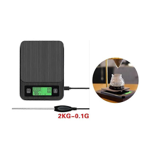 Elektronisk våg för handbryggt kaffe med timer, termometer, vägning, rostning, köksvåg, svart