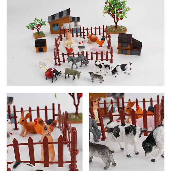 Mini Dyrefigurer Sæt Gård Dyr Modeller Miniature Gård Scene Tilbehør Lærerigt Børnelegetøj Gave