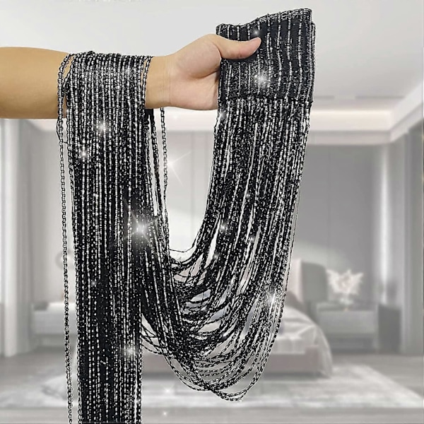 Set med 2 paljettgardiner för dörröppning, rumsavdelare för fönster 200 x 100 cm Svart
