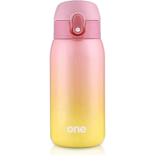 Børnevandflaske med Flip Top Sød Vandflaske, 330 ml Rustfri Stål Flaske til Piger Drenge, Lækagesikker (Pink-Gul)