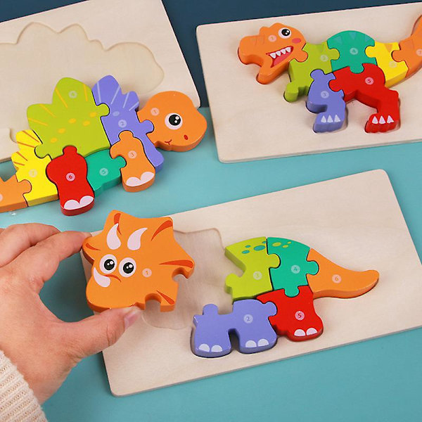 Dinosaurie Pussel 3-pack för barn 3-5 år | Träleksaker för småbarn 2-4 år | Perfekta presenter till 3-åriga pojkar och flickor
