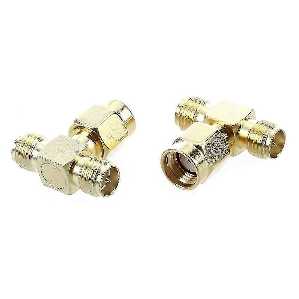 2 stk. RP SMA Han til To RP SMA Hun Triple T RF Adapter Konnektor 3-vejs Splitter