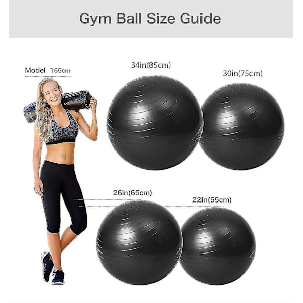 Gymnastinen pallo, puhkeamaton, Pilates, jooga, keskivartalon vahvistus, synnytysharjoittelu, pumppu, musta, 85 cm