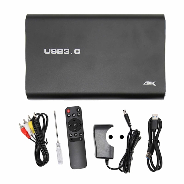 4K Ultra HD -mediasoitin videokuville, musiikille ja PPT-esityksille, automaattisella silmukkatodinnolla USB-asemille ja muistikorteille, 100-240 V EU-pistoke
