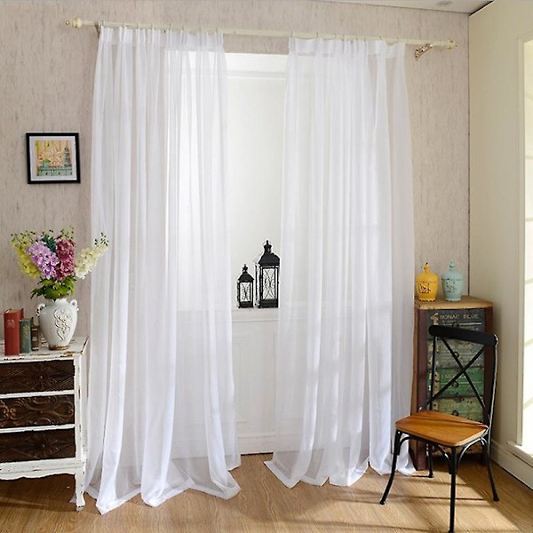 1 Stycke Vit Skir Voile Gardin 137cm*228cm Halvskir Öljett Linneeffekt Fönsterdekorationer Modernt Vardagsrum Sovrum Kök Balkong Burspråk