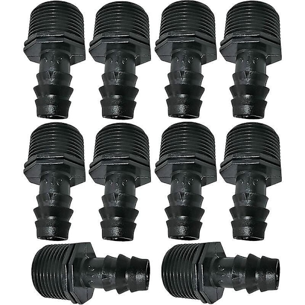 Sæt med 10 Barbed Adaptere/Konnektorer Ø16mmx3/4' Drypslange Ekstern Gevind (til Ø16mm Slange) - Konnektor til Vanding/Sprinklersystem