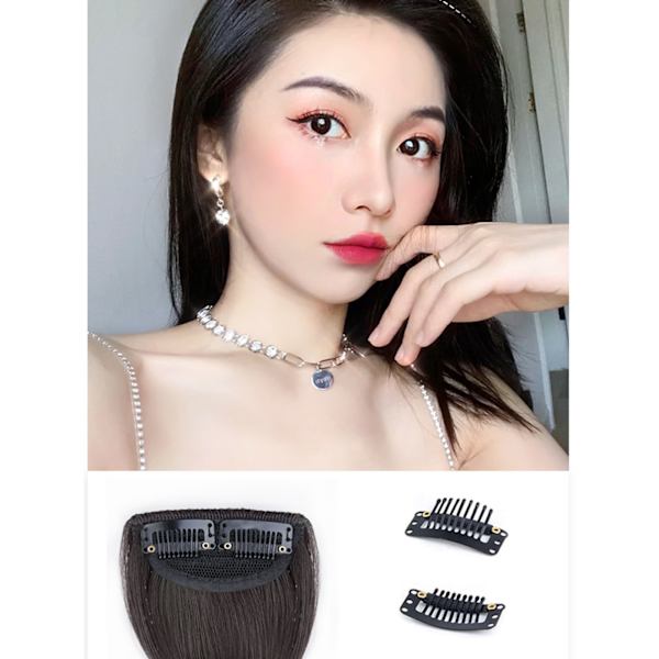 Rett hårstykke 11,8 tommer lengde fortykket fluffy lett vekt elastisk klips kvinne hårstykke for fest bursdag cosplay mørk brun 11,8 tommer