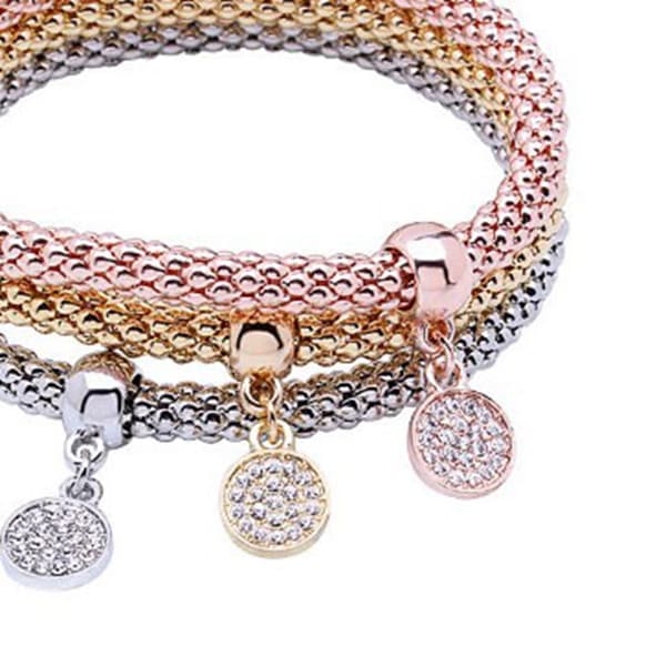 3 stk. armbånd modelegering indlagt diamant elastisk rundt mænd kvinder håndledstilbehør