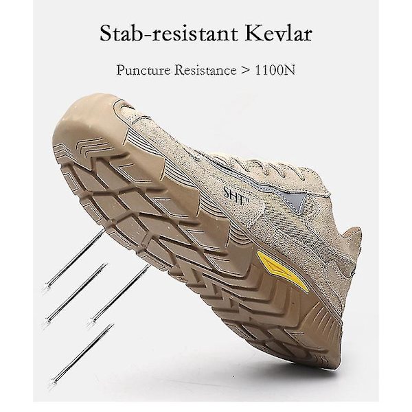 Lettvint punkteringsbestandige sikkerhetssko for menn 42 Khaki