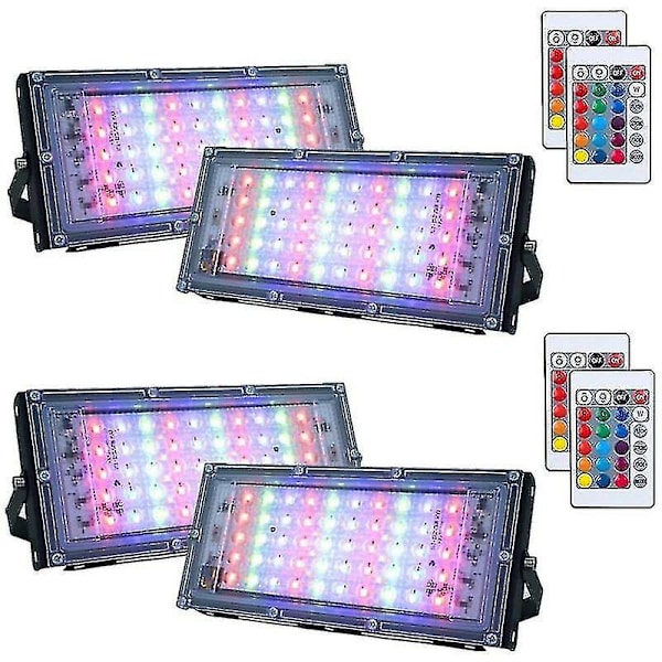 Himmennettävä RGB LED-ulkovalaisin 4-pakkauksessa kaukosäätimellä - 16 väriä, 4 valaistustilaa (50W)